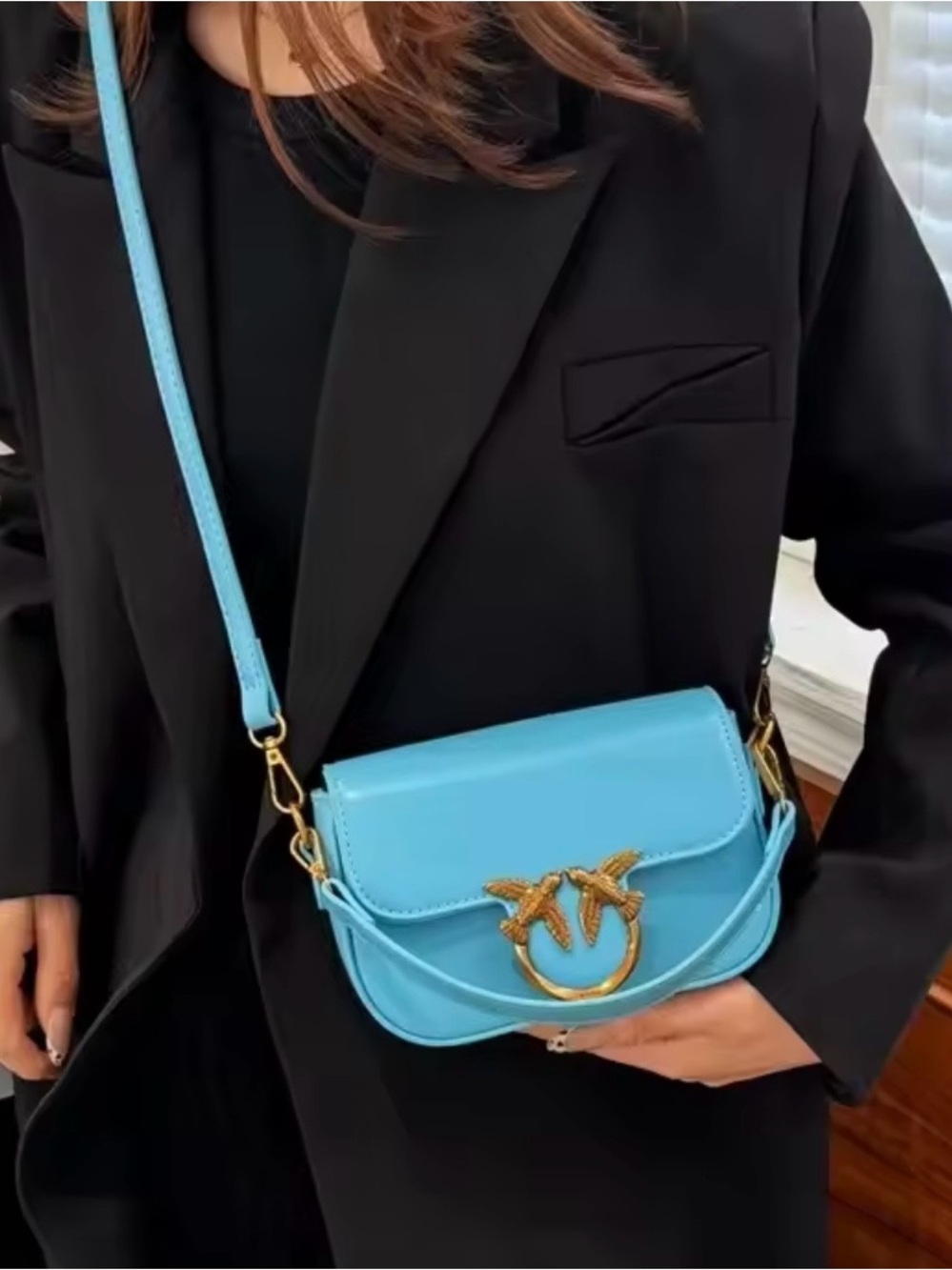 New designer inspired Classic Small Crossbody Bag in Sky Blue
